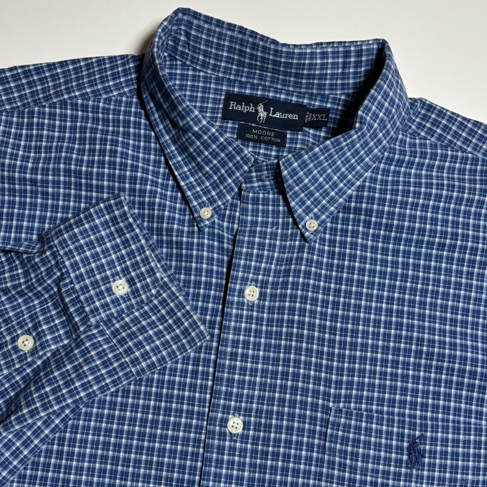 Ralph Lauren Moore Mens XXL Blue White Check‎ Long Sleeve Button Down Shirt